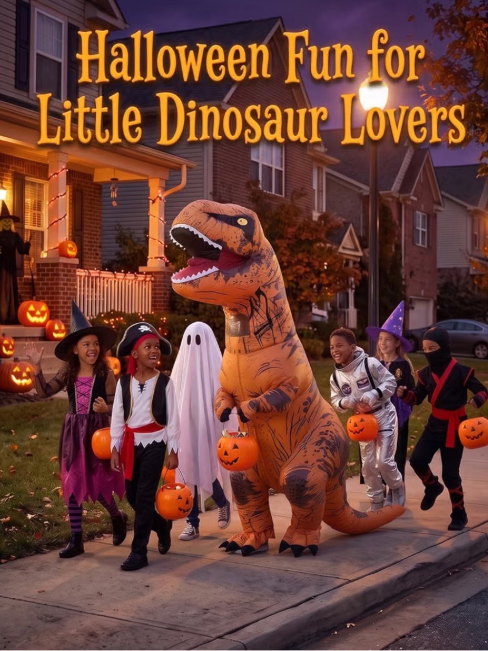Inflatable Orange T-Rex Kids Costume — Dinosaur Halloween Outfit